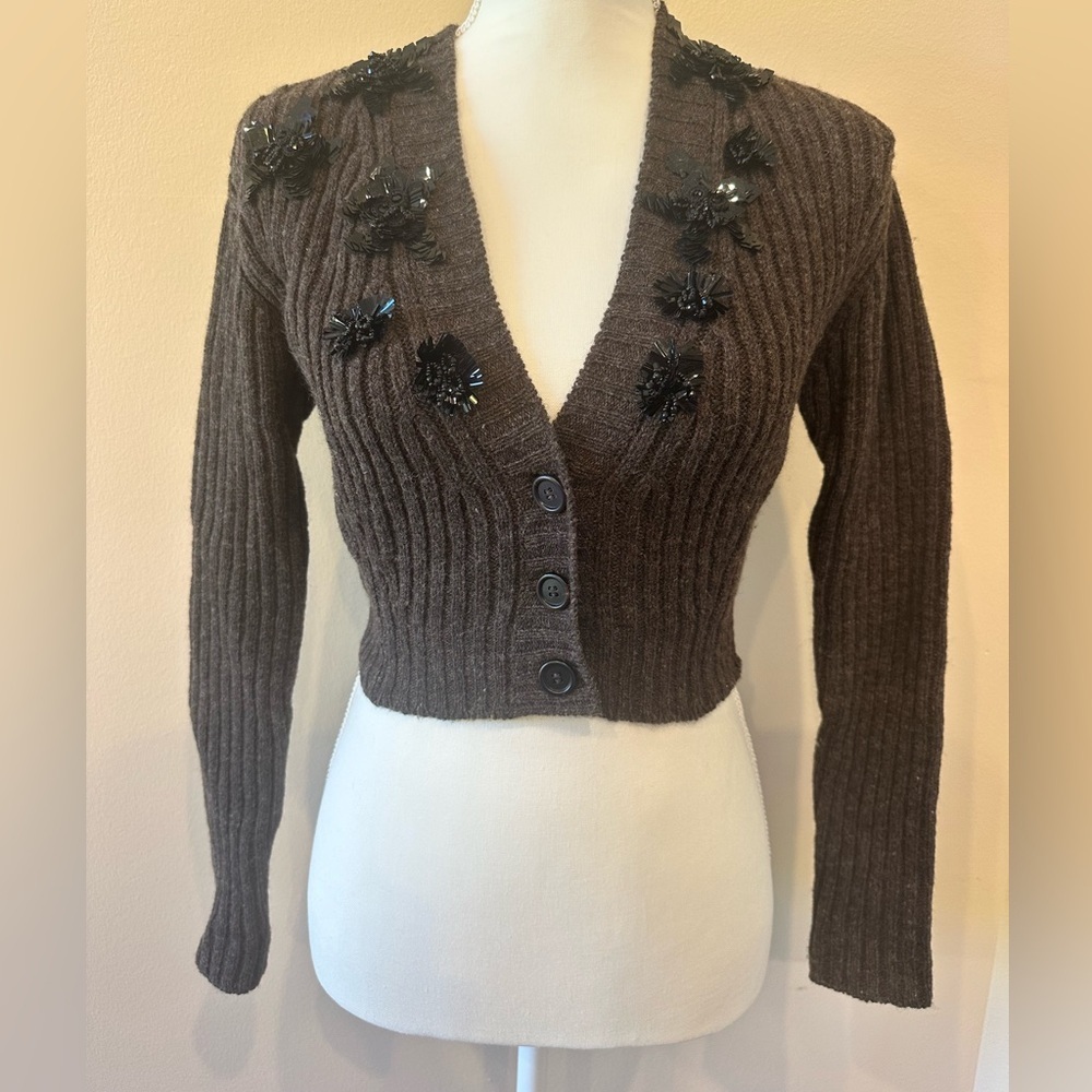 Prada 2009 Archive Wool Beaded Floral Cropped Cardigan IT 38 XS - Picture 2 of 12